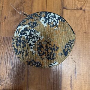 Antropologie Jasper and Jeera Round Beaded Clutch with Abstract Design. EUC